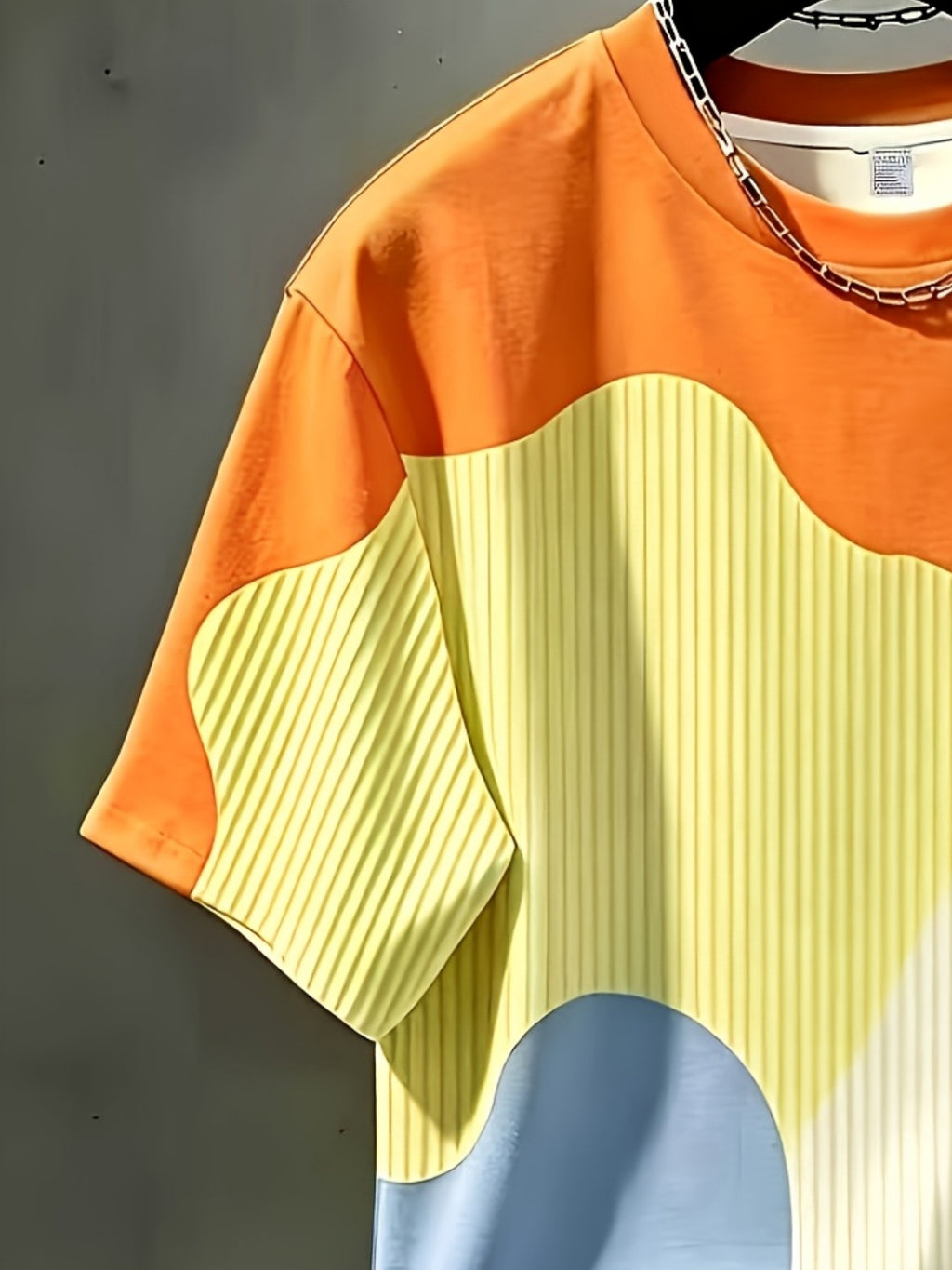 [Print Design - Non-Textured] Men'S Short Sleeve T-Shirt - Ins Style Loose Comfortable Casual Round Neck Top with Striped Wave Elements - Chicago Letter Print Design, Thin And Breathable, Machine Washable, Suitable for Office Commute - Mixed Color 3