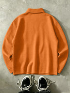 LOS ANGELES Men'S Half-Zip Fashion Waffle Texture Autumn Winter Casual Athletic POLO Shirt Sweatshirt, Street Style Versatile Trendy Long Sleeve Top - Orange