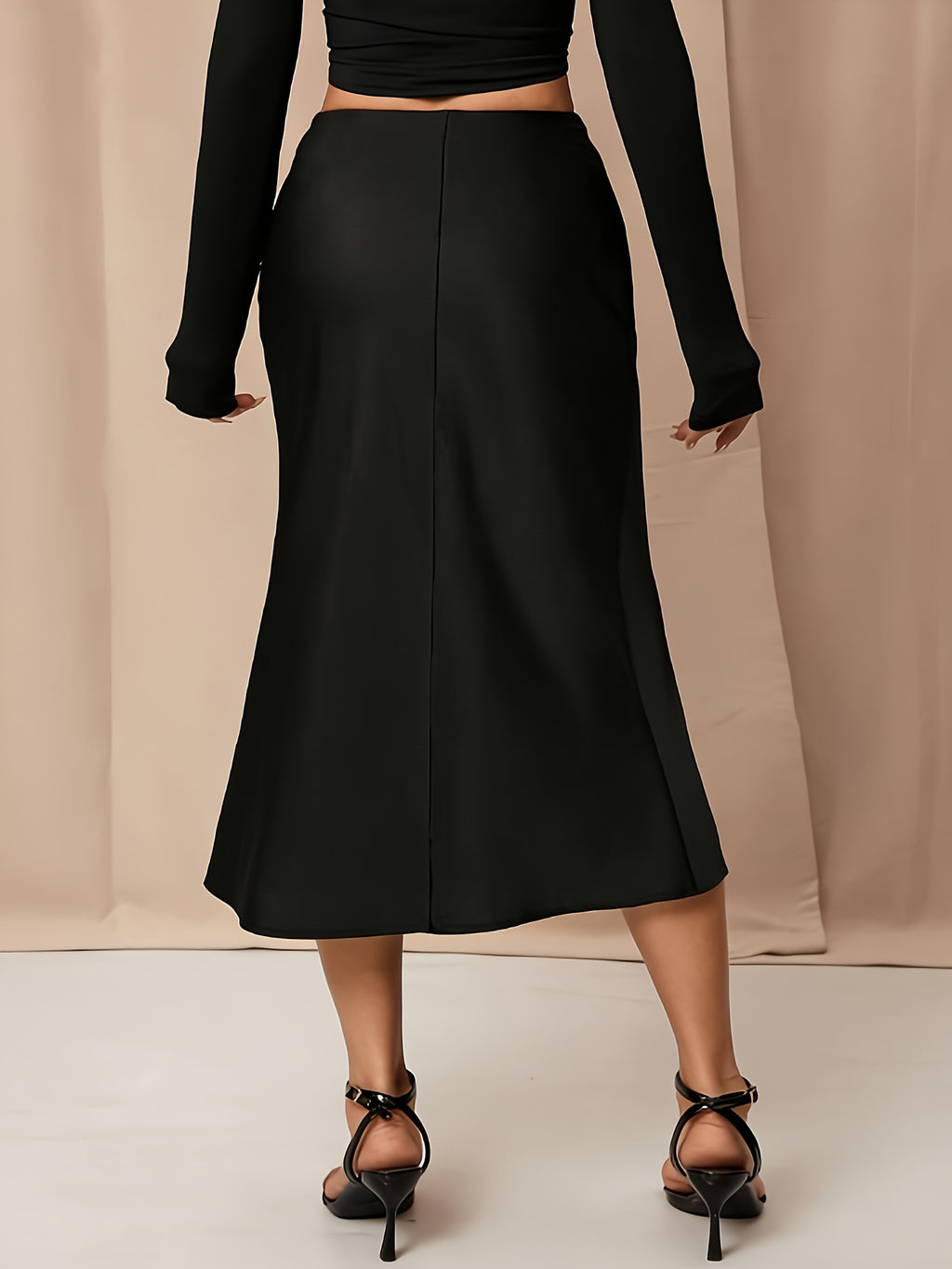Women'S Satin Skirt, High-Waist Mid-Length Women'S Skirt, French Retro Satin Dress, Spring Summer Light Luxury Long Skirt, Commute Date Temperament Dress, Elegant Temperament Women'S Long Skirt - Black