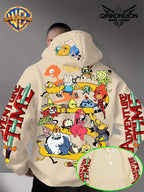 Warner Official Men's Hoodie, Adventure Treasure Full Character Gathering Adventure Print Design, Machine Washable, Warm and Casual for Autumn and Winter, Daily Drawstring Hoodie, Multifunctional Sports and Casual Loose Fit - Apricot