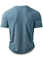 Men'S Fashion Men'S Top, Spring Summer Casual Trendy Ribbed Texture Fabric Fake Two-Piece Contrast Round Neck Short Sleeve Men'S Henley Shirt - Powder blue