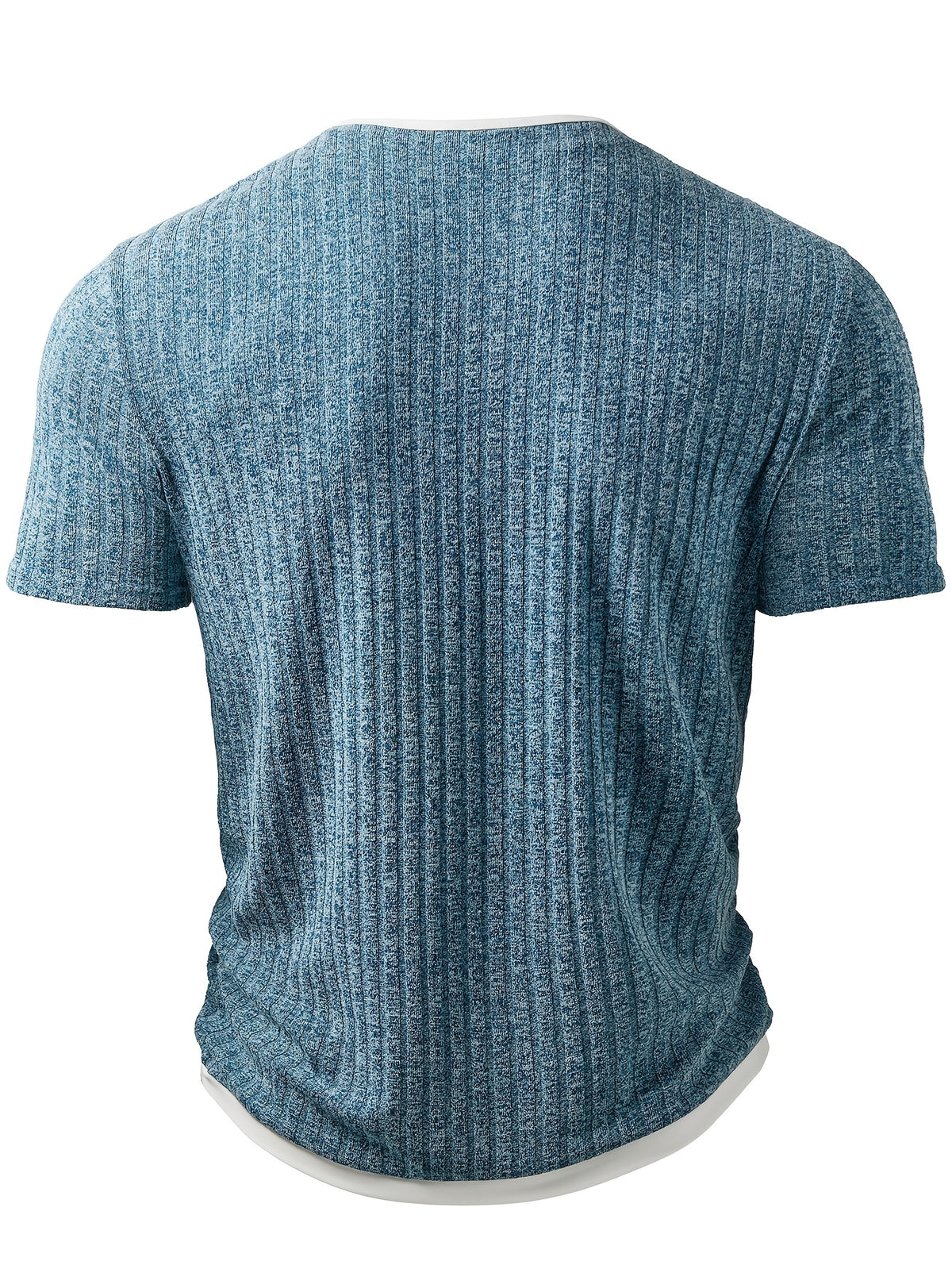 Men'S Fashion Men'S Top, Spring Summer Casual Trendy Ribbed Texture Fabric Fake Two-Piece Contrast Round Neck Short Sleeve Men'S Henley Shirt - Powder blue