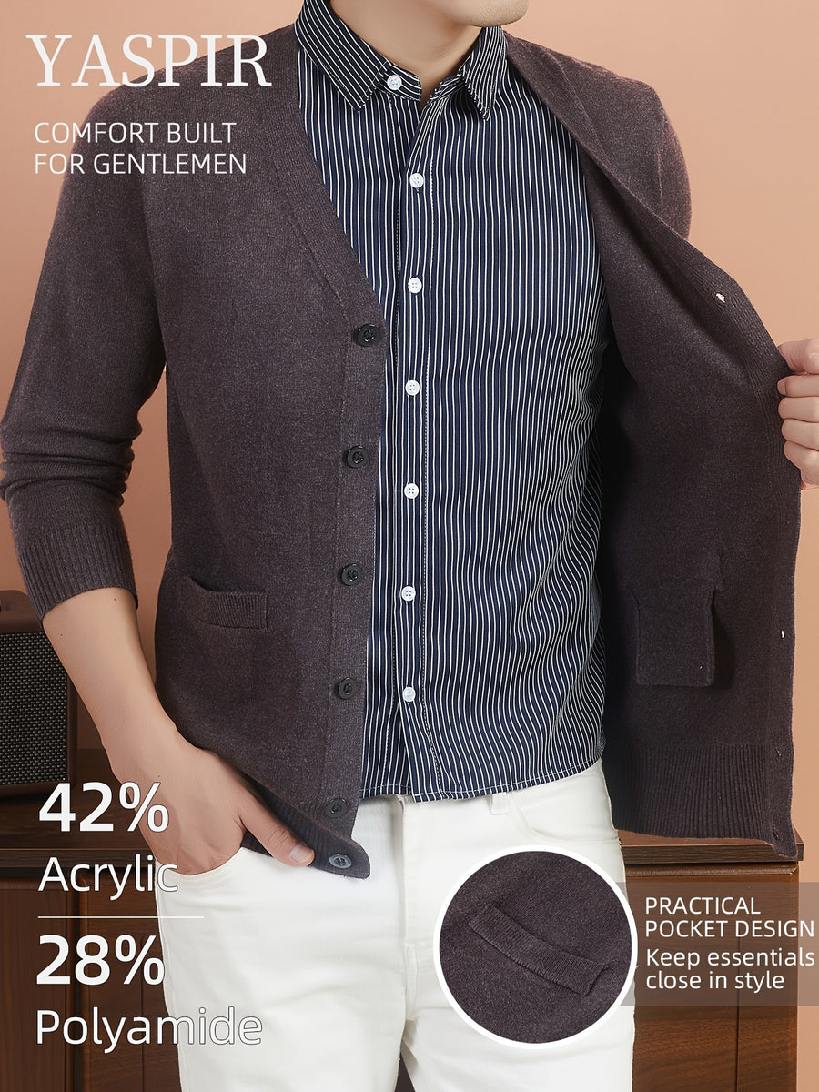 Men'S Layered Polo Collar Cardigan Design, Lightweight Refined Knitwear in Timeless Old Money Style, Perfect for Casual, Outdoor & Everyday Wear - Coffee Color