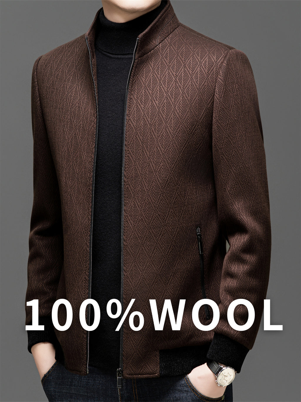 Pearson OBM Autumn/Winter New Men's Sheep Tweed Overcoat, Thickened Windbreaker, Short Youth Fashion Tweed Jacket ZL - Camel