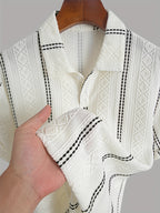 Men'S 3-pc Textured Striped Polo Shirts, Short Sleeve Casual Tops for Golf Beach Summer Daily Wear - White+Green+Khaki