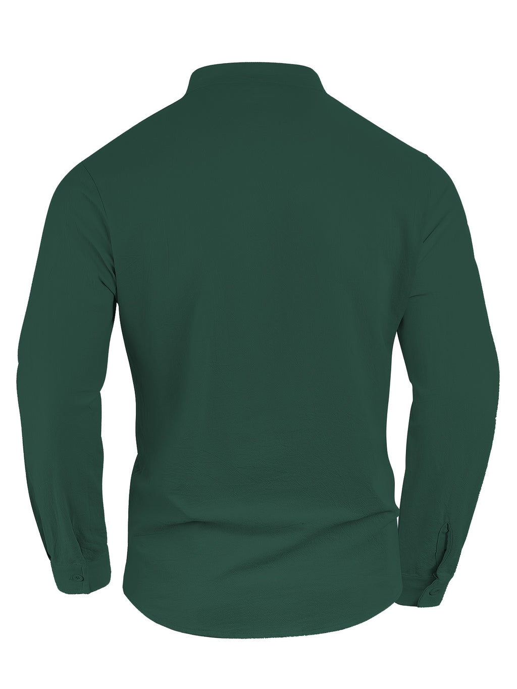 Men'S Linen Material Small Lapel Design Half-Open Button-Up Pullover Style Solid Color Casual Long Sleeve Shirt Suitable for Vacation Travel And Other Activities - Olive Green