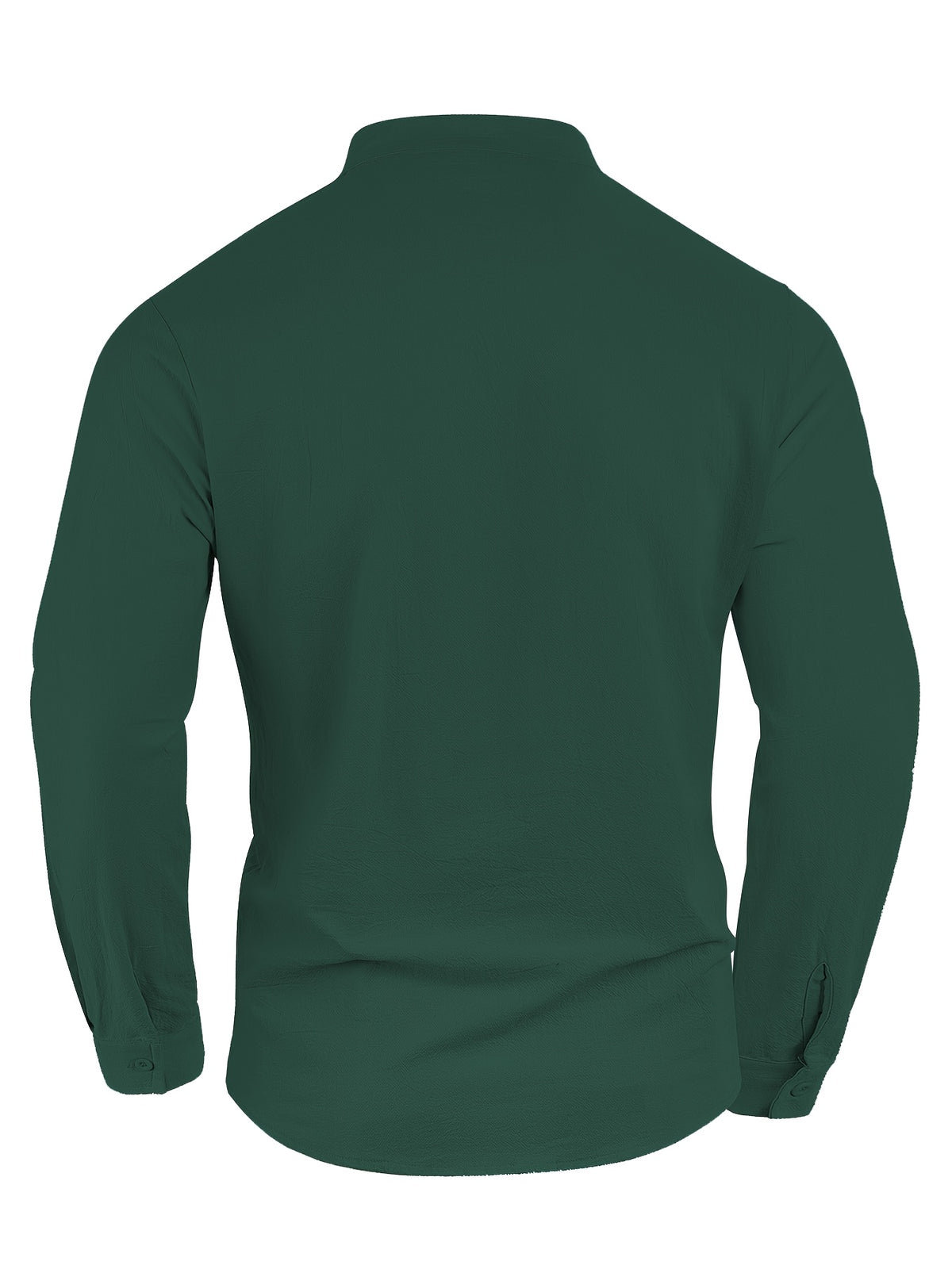 Men'S Linen Material Small Lapel Design Half-Open Button-Up Pullover Style Solid Color Casual Long Sleeve Shirt Suitable for Vacation Travel And Other Activities - Olive Green
