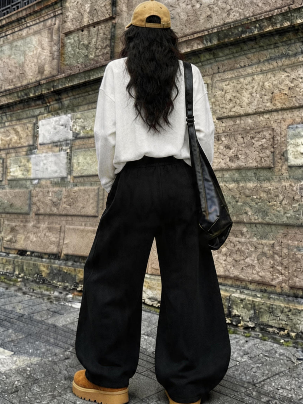 Harry Potter Platform 9¾ Print Set for Women, Korean Style Lazy Loose Fit Versatile T-Shirt + Casual Loose Versatile Floor-Length Straight-Leg Pants 2pcs Set - White+black