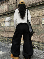 Harry Potter Platform 9¾ Print Set for Women, Korean Style Lazy Loose Fit Versatile T-Shirt + Casual Loose Versatile Floor-Length Straight-Leg Pants 2pcs Set - White+black