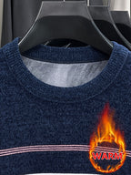 Minimalist Urban -Lined Crewneck Knit Sweater for Warm Daily Commuting - pink
