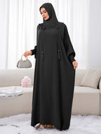 Plus Size - 1pc Ice Wrinkled Fabric Solid Color Loose Hooded Headscarf Women'S Fashion Abaya Suitable for Spring Summer Autumn Daily Wear Robe Foulard Femme Abaya Femme Foulard Abaya Femme - Black