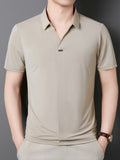 New Men's Seamless Short-Sleeve Shirt, Suitable for Business Casual Wear, Ideal for Both Work and Formal Occasions, Casual and Comfortable Style - Khaki