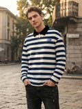 Men'S Fashion Lapel Striped Sweatshirt Spring New Casual Slim Long-Sleeve Top Trendy Versatile Sports Undershirt - Mixed colors