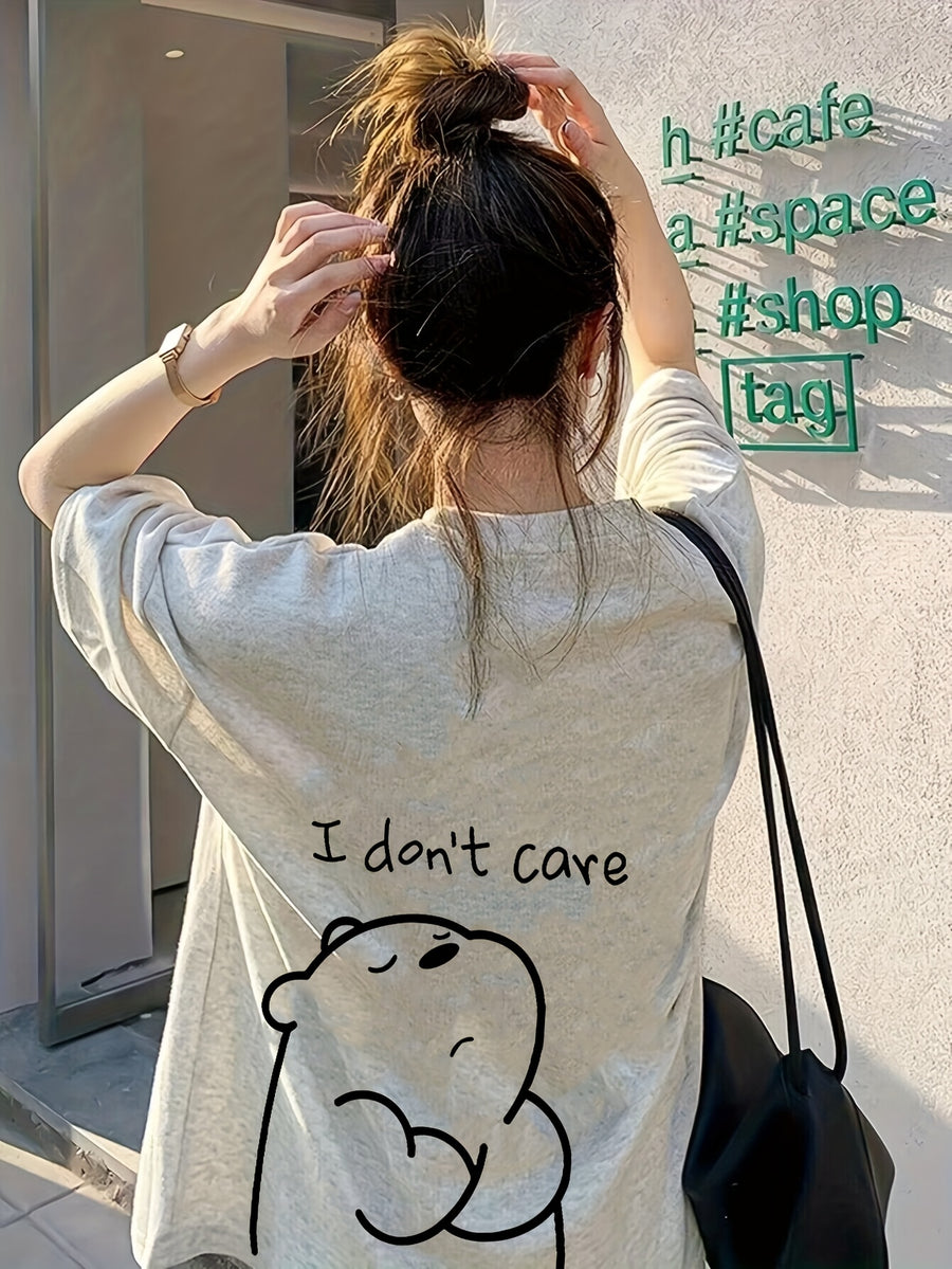 Women's Short-Sleeve T-Shirt, Summer Designer Cartoon Print Short-Sleeve T-Shirt, Pure Short-Sleeve T-Shirt Top, Base Layer Top #3333 - Flecking Gray