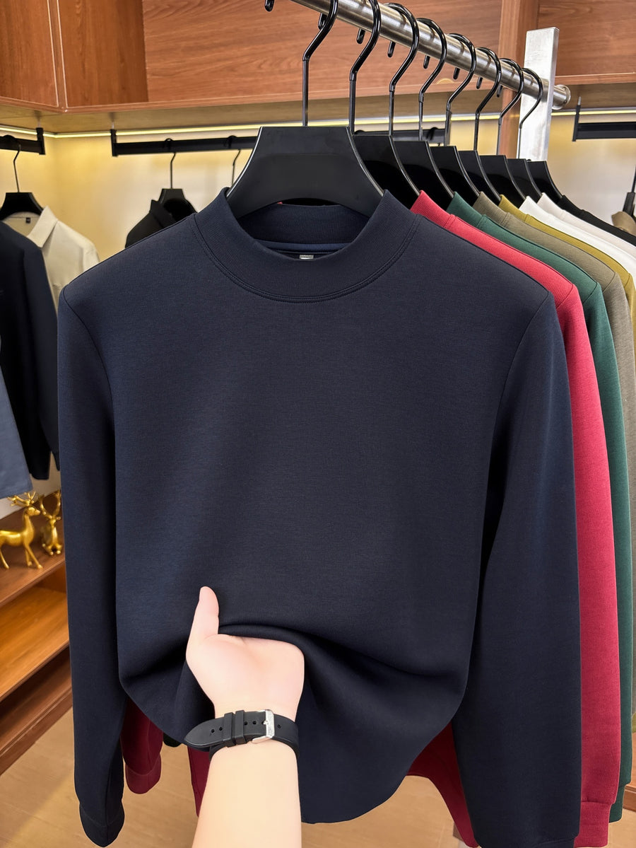 Autumn/Winter New Style Solid Color Half-Turtleneck Lyocell High-Quality Long-Sleeve Knit Base Layer, Versatile and Warm Men's Sweater, Skin-Friendly, Comfortable, Durable, and Breathable Men's Top, Cold-Proof Pullover FL27 - Navy Color