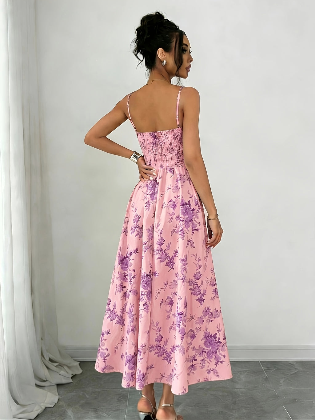 Elegant Printed Bohemian-style High-slit Zipper Dress for Women, Suitable for Weddings, Spring/summer Vacations, and Other Occasions, Elegant and Charming - Pink