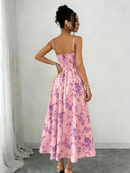 Elegant Printed Bohemian-style High-slit Zipper Dress for Women, Suitable for Weddings, Spring/summer Vacations, and Other Occasions, Elegant and Charming - Pink