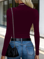 Women's High Neck Slim Fit T-Shirt - Thermal Base Layer Top with Heartbeat Line & Heart Print, Stretch Suitable for Winter Warmth, Machine Washable Layering Shirt, Cold-Resistant High Neck Blouse Style for Daily Wear (No Transparency) - Burgundy
