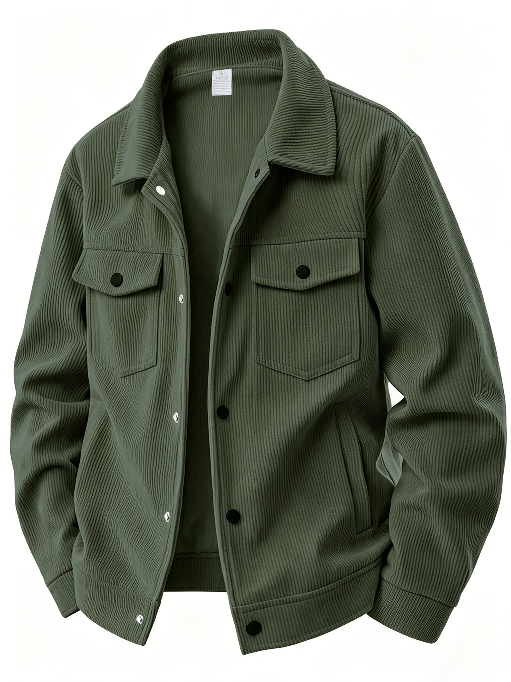 Men's Corduroy Lapel Jacket 3pcs Set, Multi-Pocket Single-Breasted Casual Shirt-Style Outerwear, Vintage Loose Fit Daily Commute Outfit Set, Gift Box Not Included - Black+Army Green+Blue