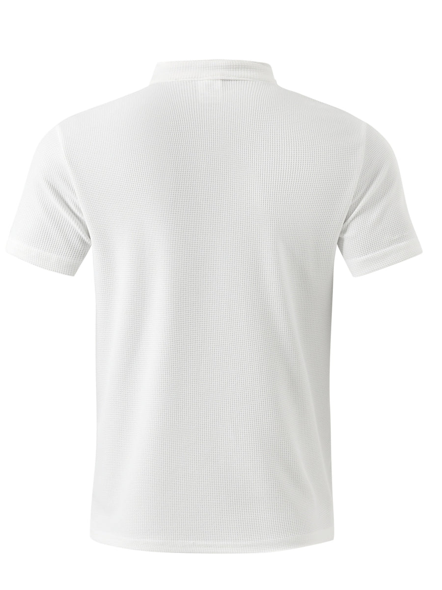 Breathable Fabric Summer Men'S Waffle Skinny Short Sleeve American Oversized Casual V-Neck Tie-Up T-Shirt - White