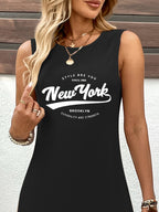 Women'S "New York" Graphic Tank Dress - Casual Sleeveless Summer Dress with "New York" Print, Soft Fabric, Round Neck, Perfect for Casual Attire, Casual Summer Attire | Graphic Tank Dress | Comfortable Fit, New York Fashion - Black