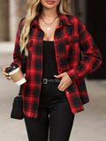 Women's Red & Black Checkered Button- Shirt - Collar Long Sleeve Blouse, Classic Button Front for spring/Autumn Office & Semi-Formal Wear, Machine Washable Non-Stretch Shirt - Red