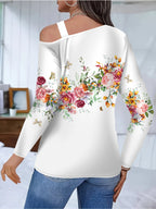 Directional 3D Printed Floral Pattern Casual Fashion Women'S T-Shirt - White