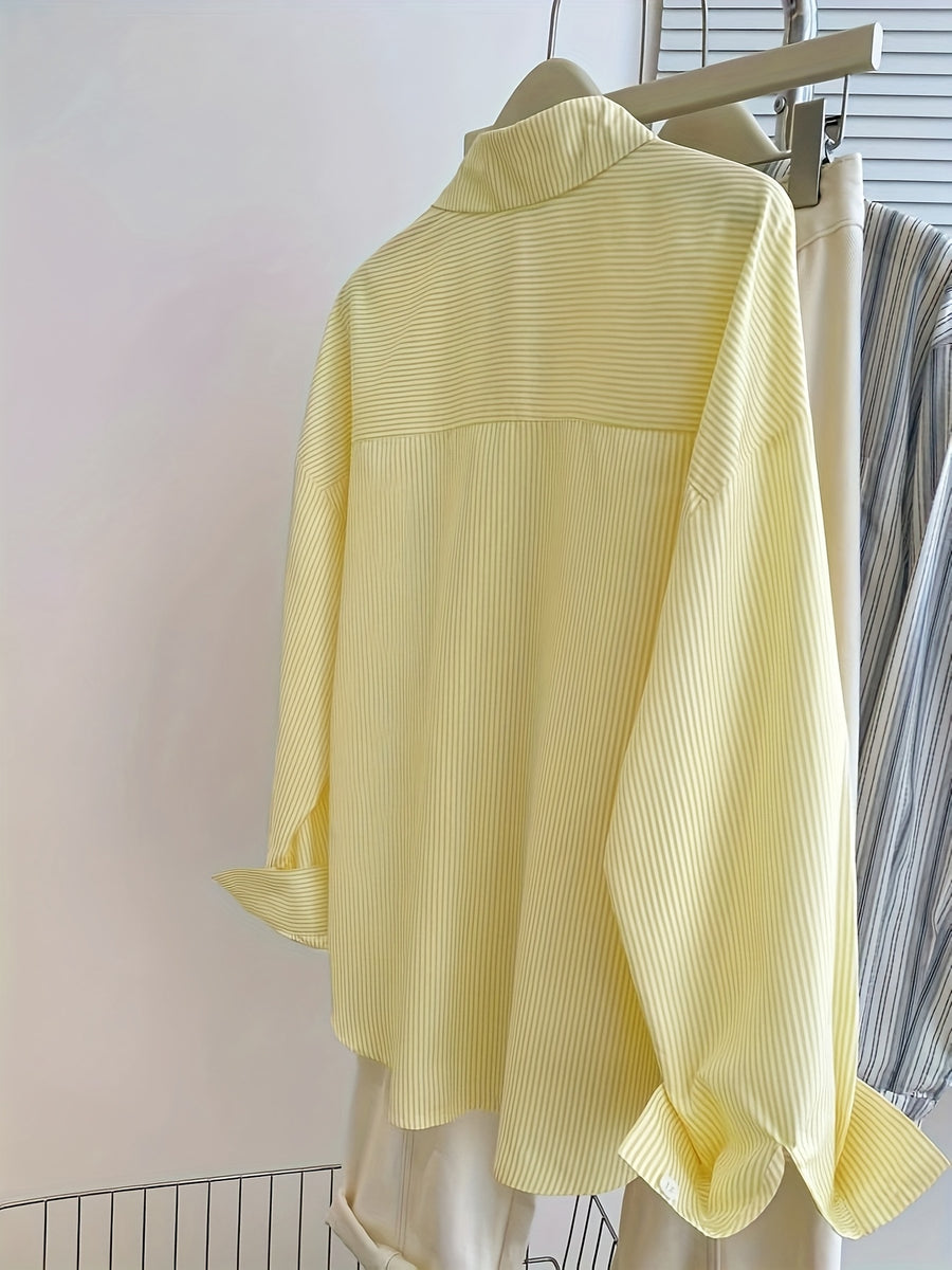 Women's Autumn-winter New Long Sleeve Striped Print Elegant Shirt - 【Light Yellow】