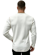 1pc Men'S Spring Summer Casual Henley Shirt, Long Sleeve T-Shirt, Retro Color-Block Trimmed Button-Front, American Easy Versatile Base Layer, Casual Commute Date Comfortable Top Single Pc - White