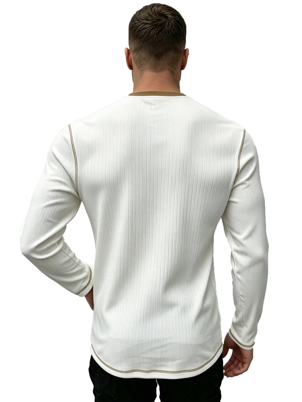 1pc Men'S Spring Summer Casual Henley Shirt, Long Sleeve T-Shirt, Retro Color-Block Trimmed Button-Front, American Easy Versatile Base Layer, Casual Commute Date Comfortable Top Single Pc - White