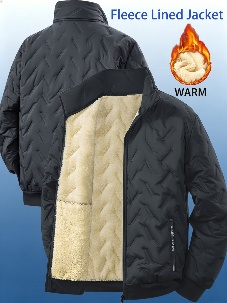 Winter New Style - Men'S Fleece Casual Windproof Jacket with Zipper, Suitable for Outdoor Hiking And Casual Office Wear - Dark Gray
