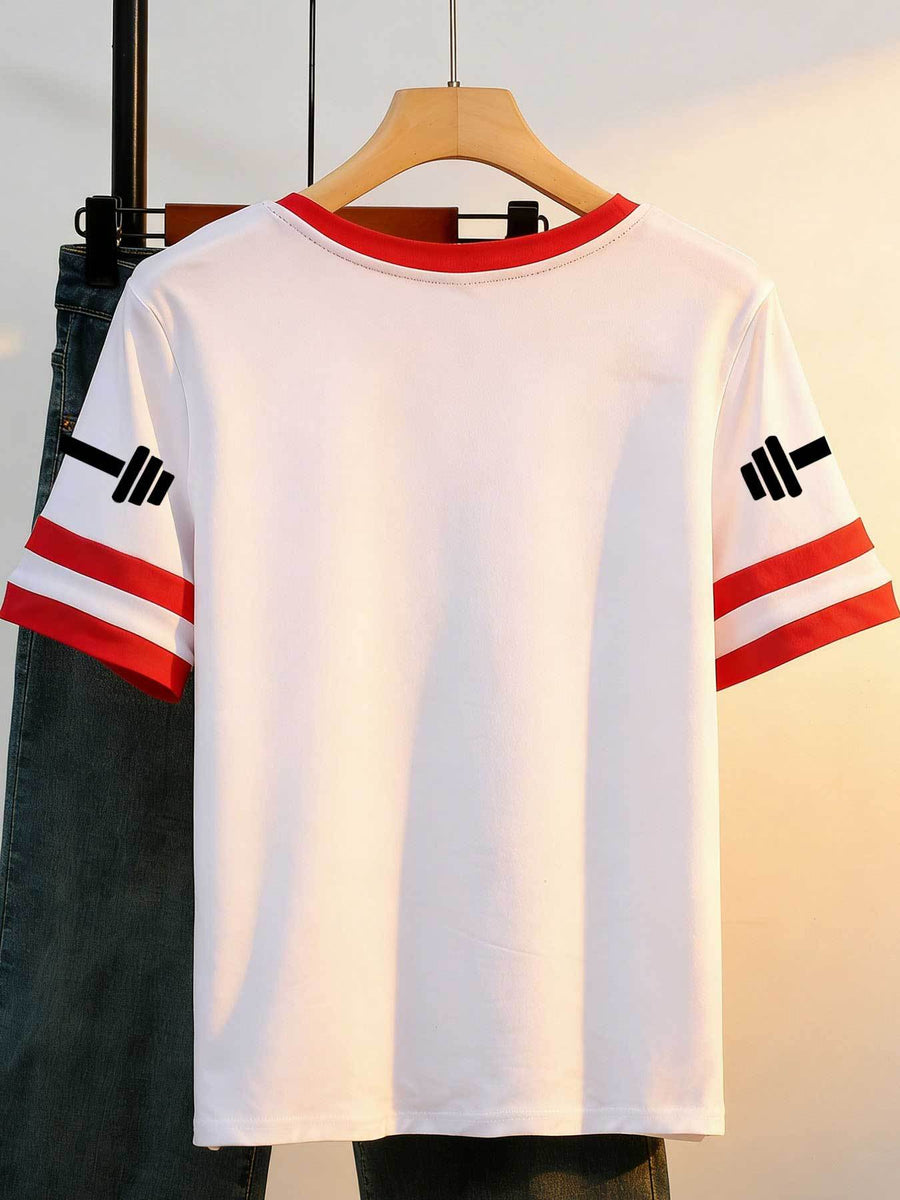 20pcs Women's Colorblock T-Shirt Single Piece, Hand-Drawn Line Art Couple Holding Hands with Heart Print, Colorblock Summer  Sleeve Crew Neck Short Sleeve T-Shirt - Breathable Crew Neck Casual Sport Top, Loose Fit Spring Festival Trendy Apparel - Red+white