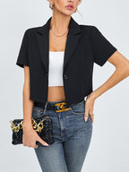 New Fashionable Solid Color Simple Versatile High-end Lapel Commuting Casual Versatile Women's Blazer - Black