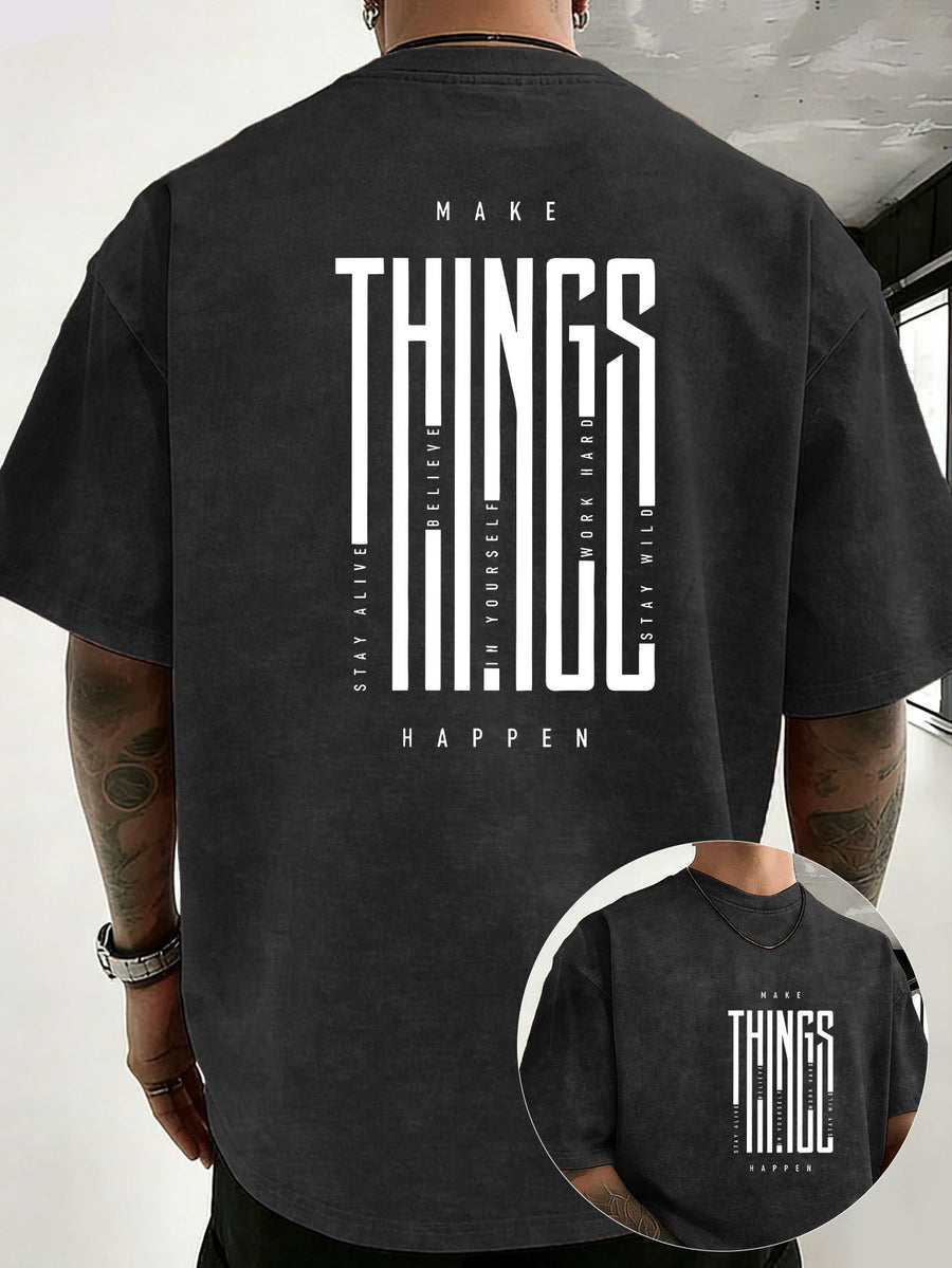 2026 New Unisex T-Shirt, Washed Pure Cotton with Distressed Texture, Double-Sided Print, Breathable and Sweat-Absorbent, Loose Fit for Outdoor Fitness and Sports, Trendy Short Sleeve - Black