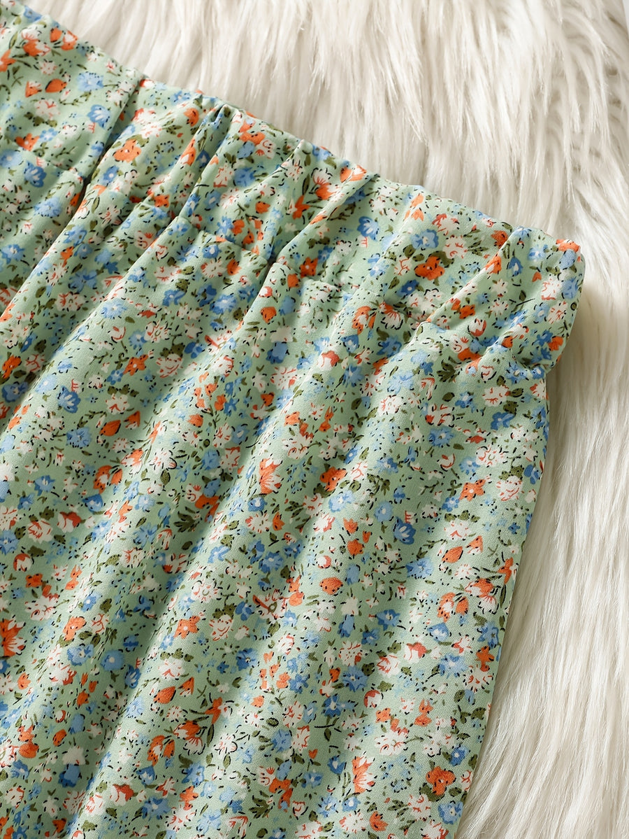 Women's High Waist Floral Maxi Skirt, A-Line Flowy Resort Skirt, French Style Elegant Dress for Spring Summer Fall - Light Green