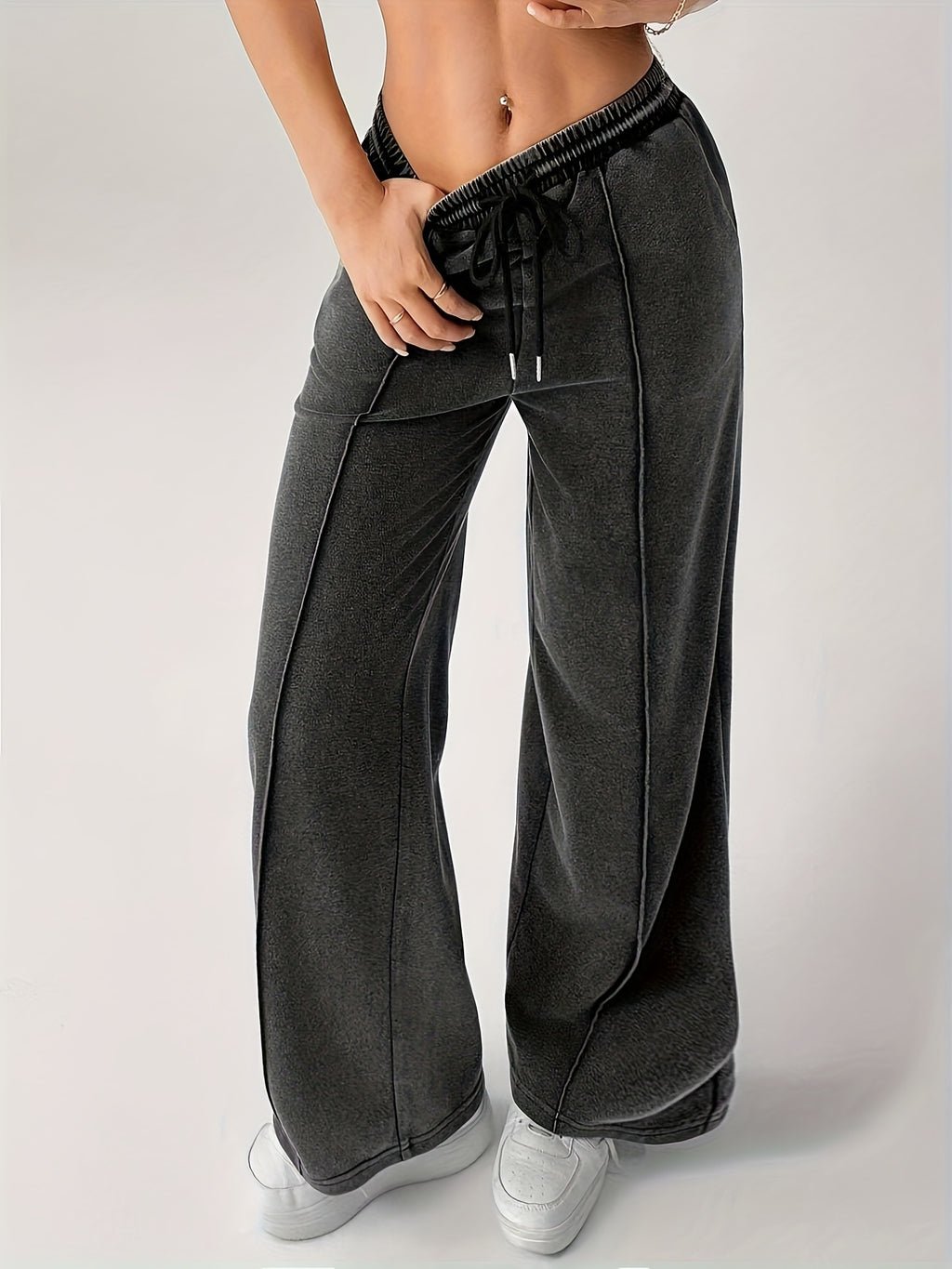 Autumn/Winter Limited Edition Snowflake Women's Fashion Drawstring Wide-Leg Sweatpants - Black