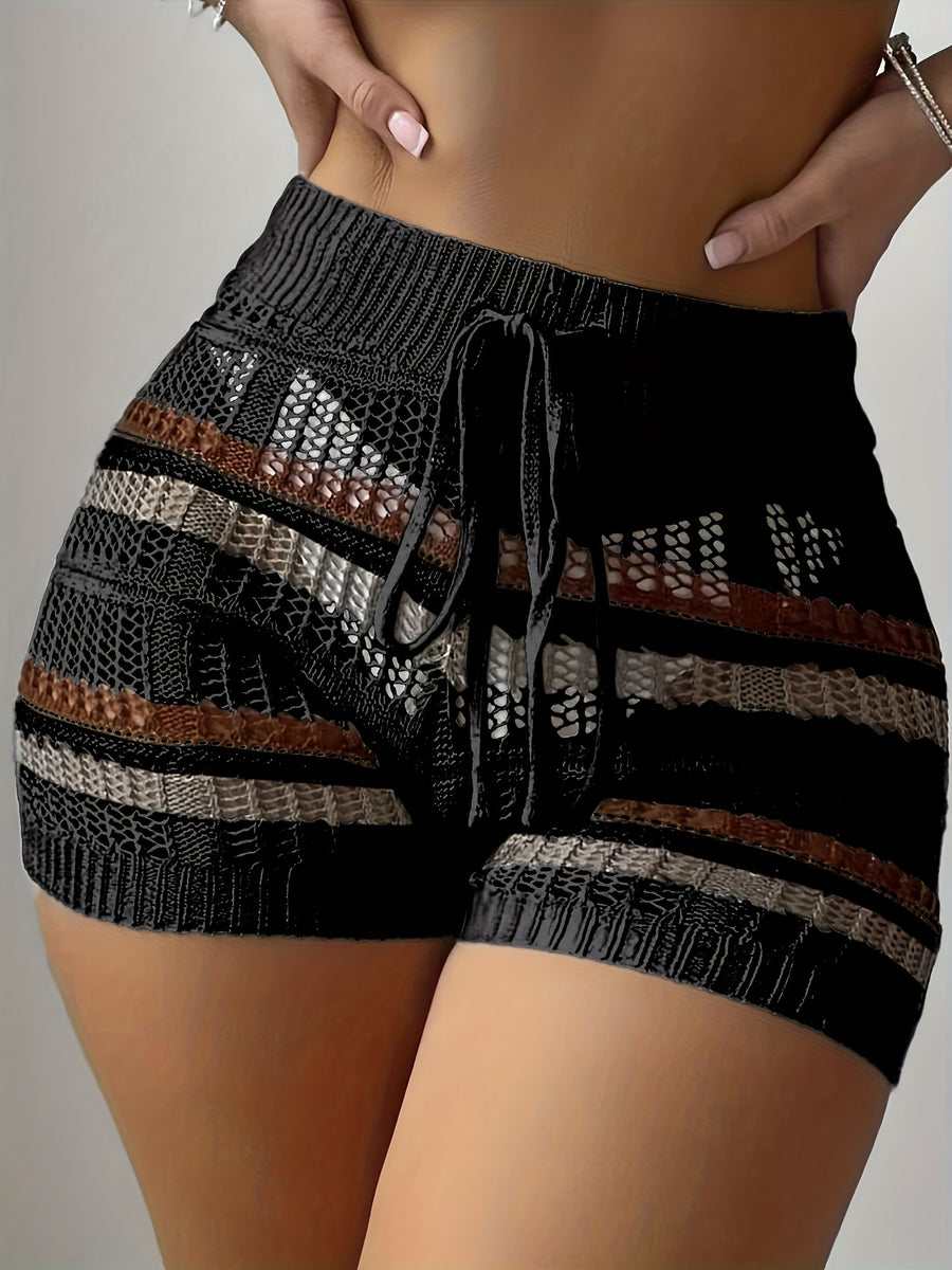 New Color-blocked Hollow-out Women's Shorts - Mixed Color 2