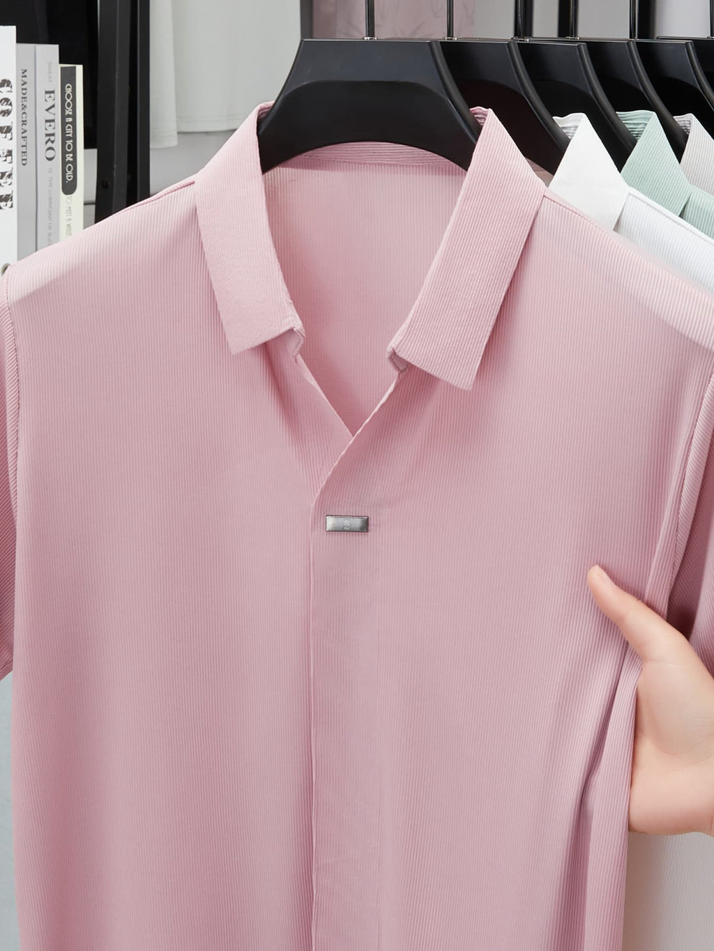 Men'S Luxury Notch Collar Polo Shirt, Thin Cool Wrinkle-Free Quick Dry Short Sleeve, Father'S Day Gift for Fishing Men'S Clothing - pink color