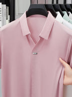 Men'S Luxury Notch Collar Polo Shirt, Thin Cool Wrinkle-Free Quick Dry Short Sleeve, Father'S Day Gift for Fishing Men'S Clothing - pink color