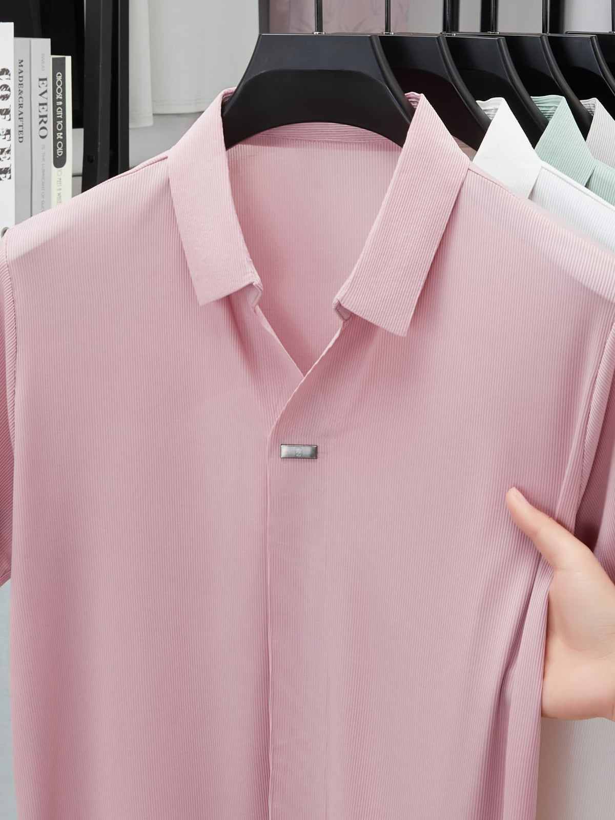 Men'S Luxury Notch Collar Polo Shirt, Thin Cool Wrinkle-Free Quick Dry Short Sleeve, Father'S Day Gift for Fishing Men'S Clothing - pink color