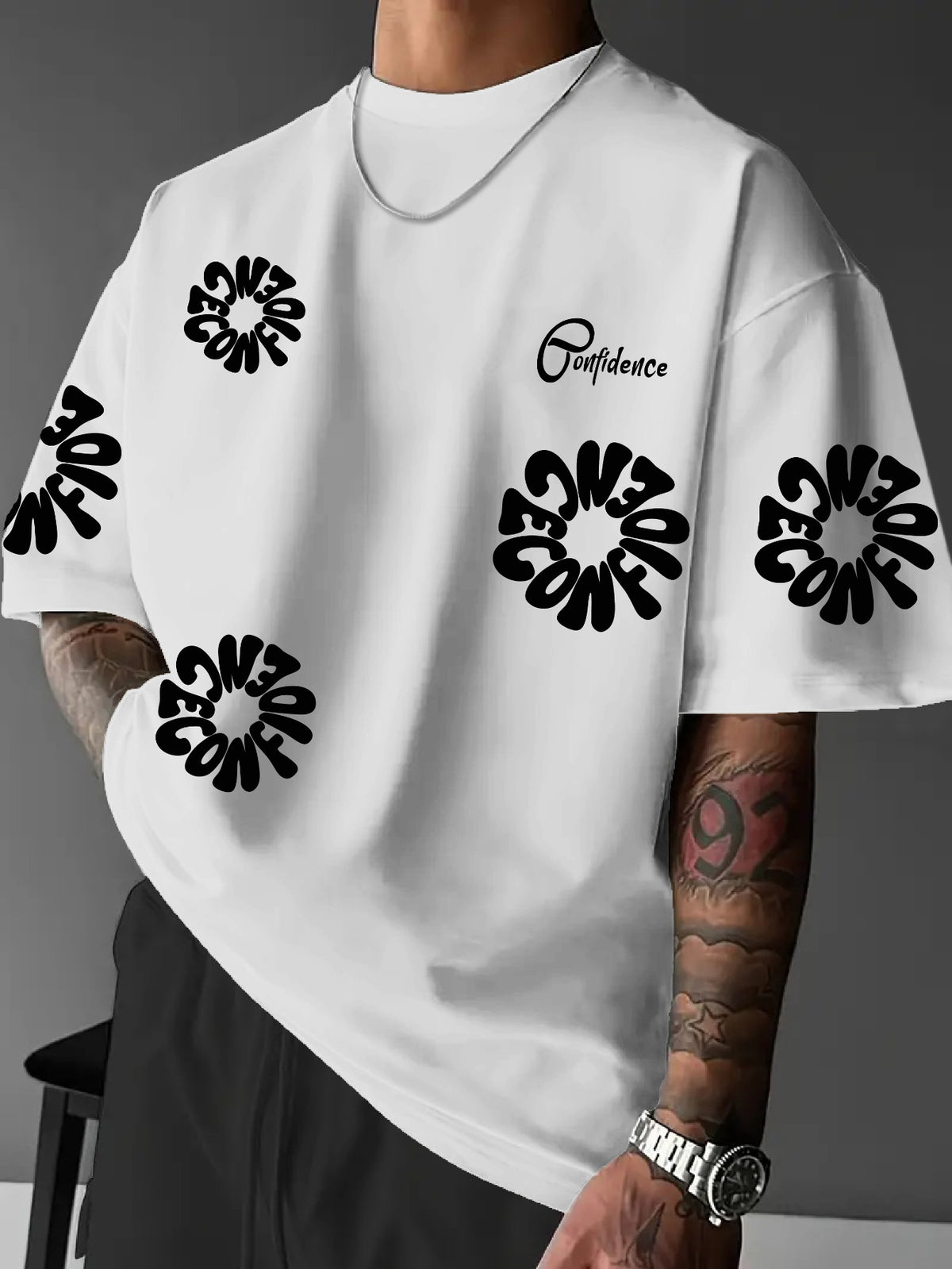 Men's Confien Letter & Floral Print T-Shirt - Short-Sleeve Crew Neck Casual Shirt with Confien Design, Comfortable Spring Summer Daily Wear & Gym Outfits Suitable for Commuting, Sports, Machine Washable Youthful Versatile Style - Multicolor A