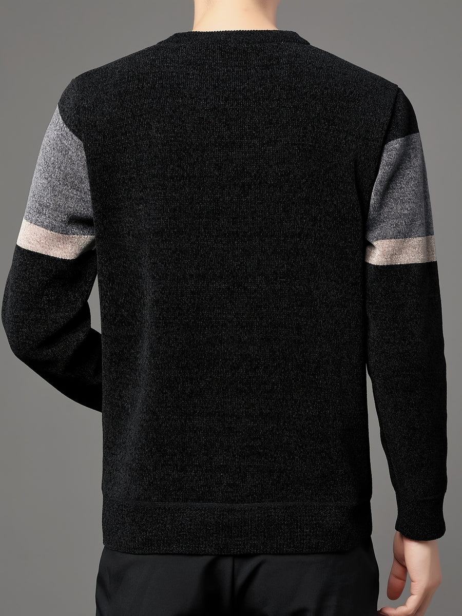 Men's Winter -Lined Thickened Pullover Sweater, Warm, Comfortable, and Casual - Black