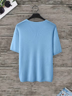 Men'S Loose-Fitting Short-Sleeve Pullover with a V-Neck And Dropped Shoulders, Knit - Sky Blue