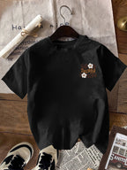 2026 Fashion New Women'S Round Neck English Letter Floral Print Fashion Short Sleeve Summer Casual T-Shirt - Black