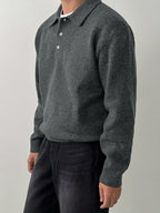 Men's POLO Collar Sweater for Autumn/Winter, Lazy-Style High-End Winter Pullover, Inner Layer Base Top, Lapel Knit Outerwear, Thick Jacket - Dark Gray