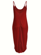 Oriented to European And American Foreign Trade Cross-Border New Women'S Long Dress, Slim And A-Line Solid Color Pattern Suspender Dress - Burgundy