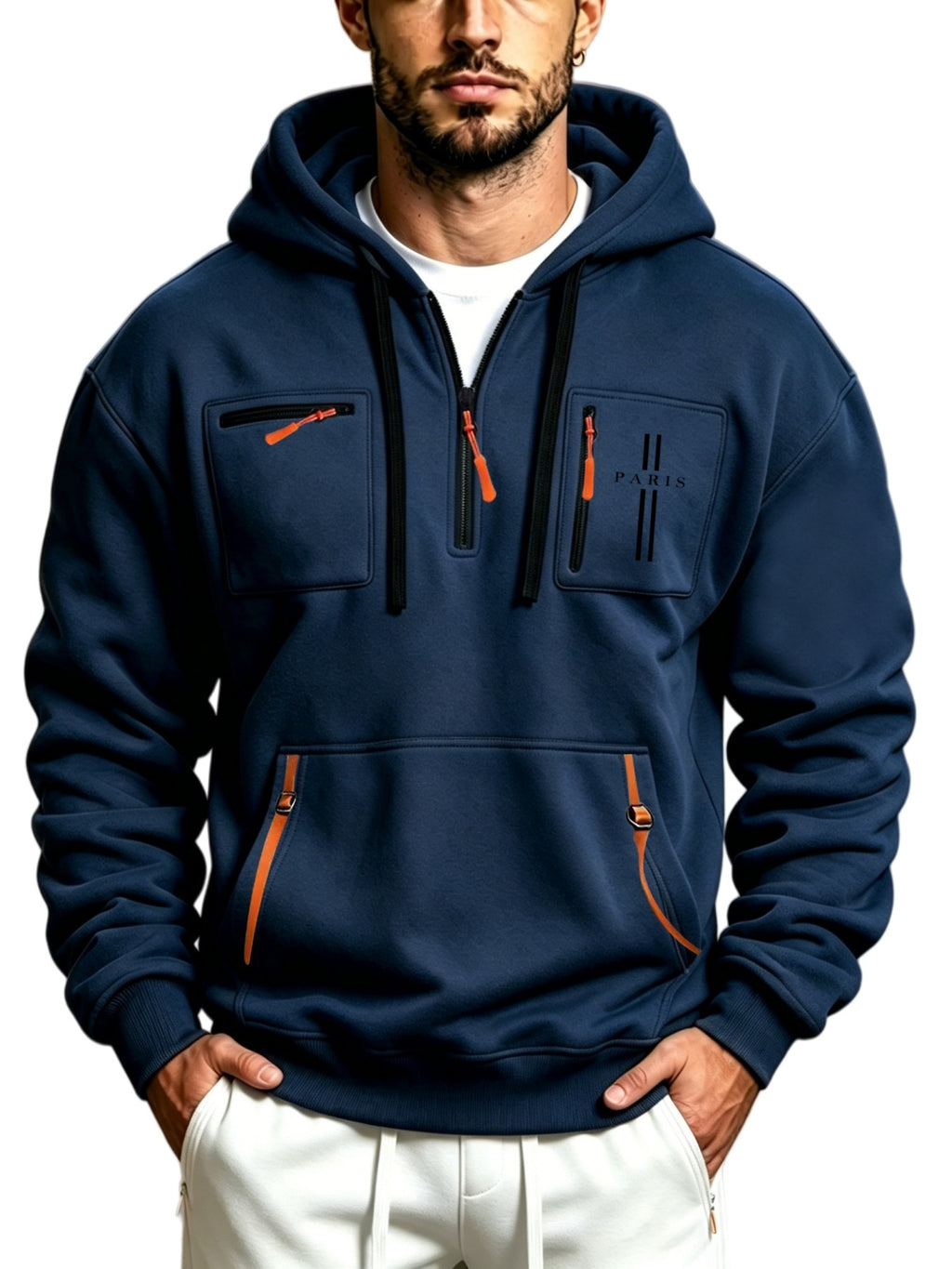 2026 Autumn Winter New Street Men'S Sweatshirt Outdoor Sports Sweatshirt Multi-Pocket Zipper Men'S Casual Print Novelty Hoodie - Navy Color