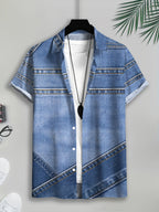 Print Design - Non-Textured 2D Printing Faux Denim Style Men'S Casual Shirt, Print Faux Denim Pattern with Summer Stitch Detailing - Mixed colors