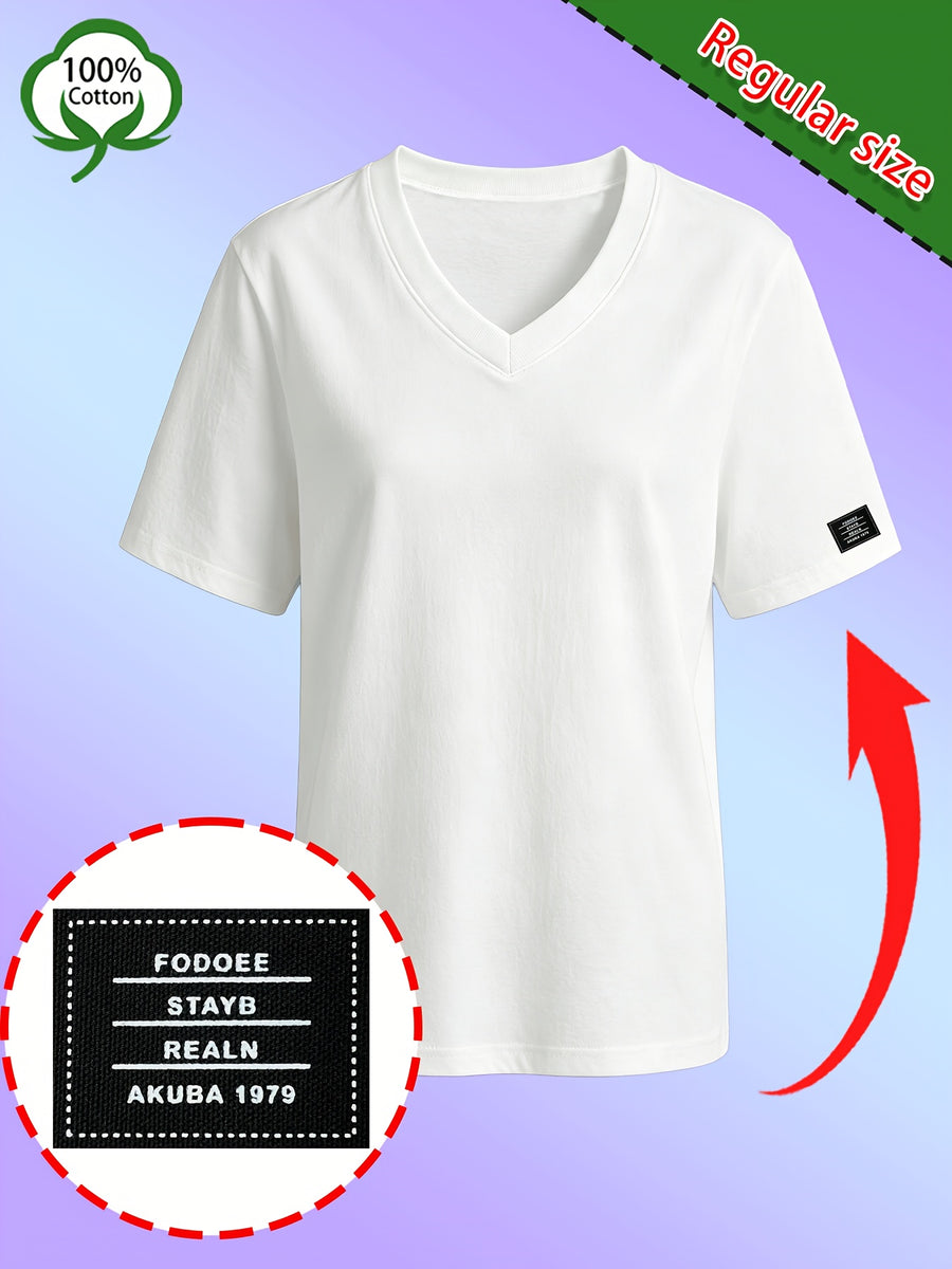 Men's High-Quality 100% Cotton V-Neck T-Shirt, Colorfast Washed, Resists Shrinkage and Fading, Solid Color Short-Sleeve Top for Middle-Aged Men, Suitable for Naps, Walks, Home, and Outdoor Wear - White
