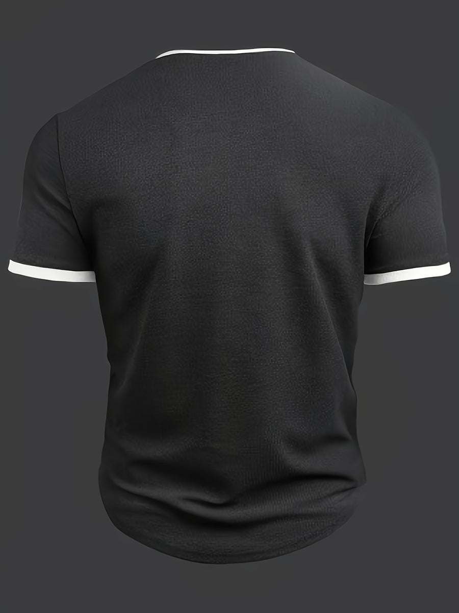 Pearson OBM Summer Men's New Solid Color Comfortable Casual Sporty Fashionable Versatile Notch Lapel Men's Apparel - Black